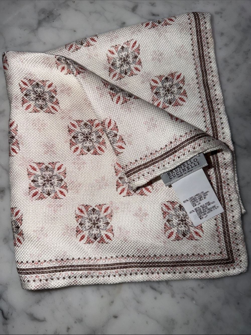 BRUNELLO CUCINELLI Cream Linen Pocket Square